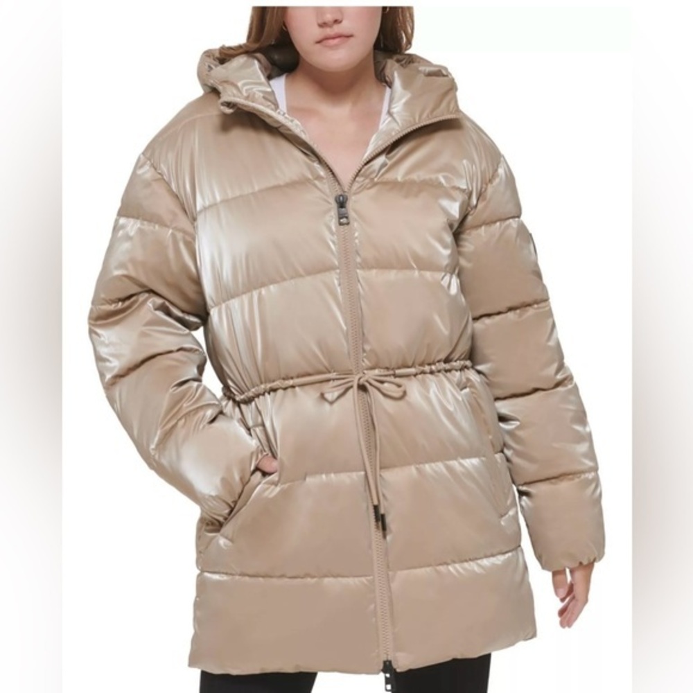 CALVIN KLEIN Repreve Women's Shine Hooded Anorak Puffer Coat Size Small